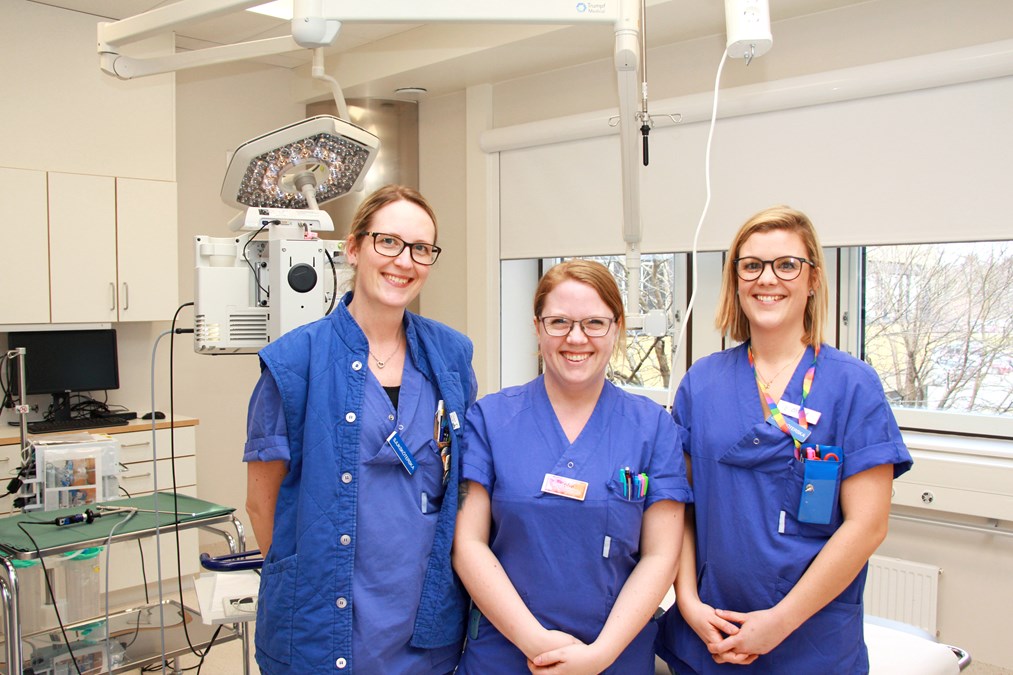 Ulrika Hagberg, sjuksköterska, Sofie Karlsson, undersköterska, Linda Spetz, sjuksköterska har fått utbildning i att göra hysteroskopiska ingrepp med lokalbedövning
