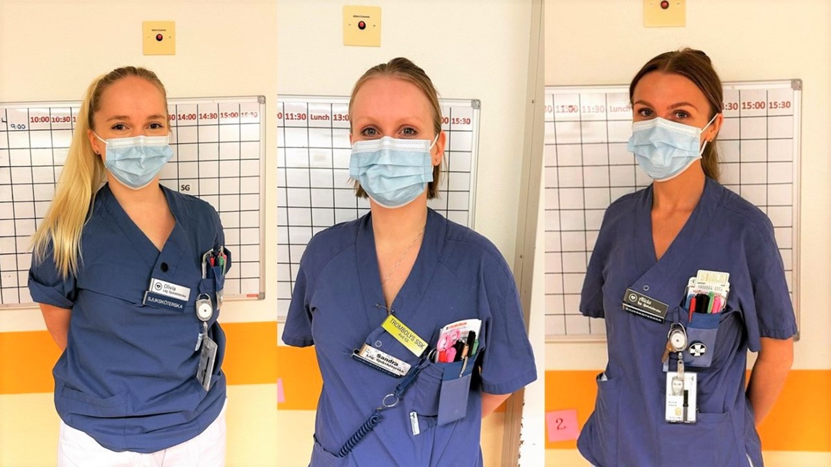 Sjuksköterskorna Olivia Kaya, Sandra Andersson och Alicia Andersson.