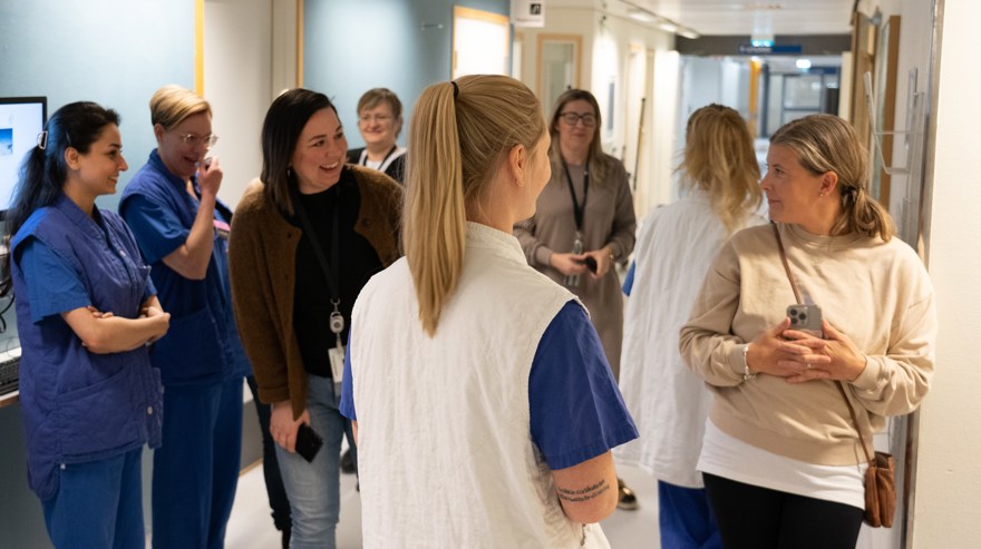 Grupp med kvinnor småpratar