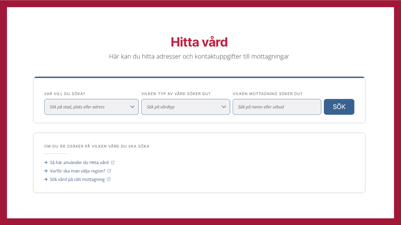 1177.se hemsida Hitta vård.